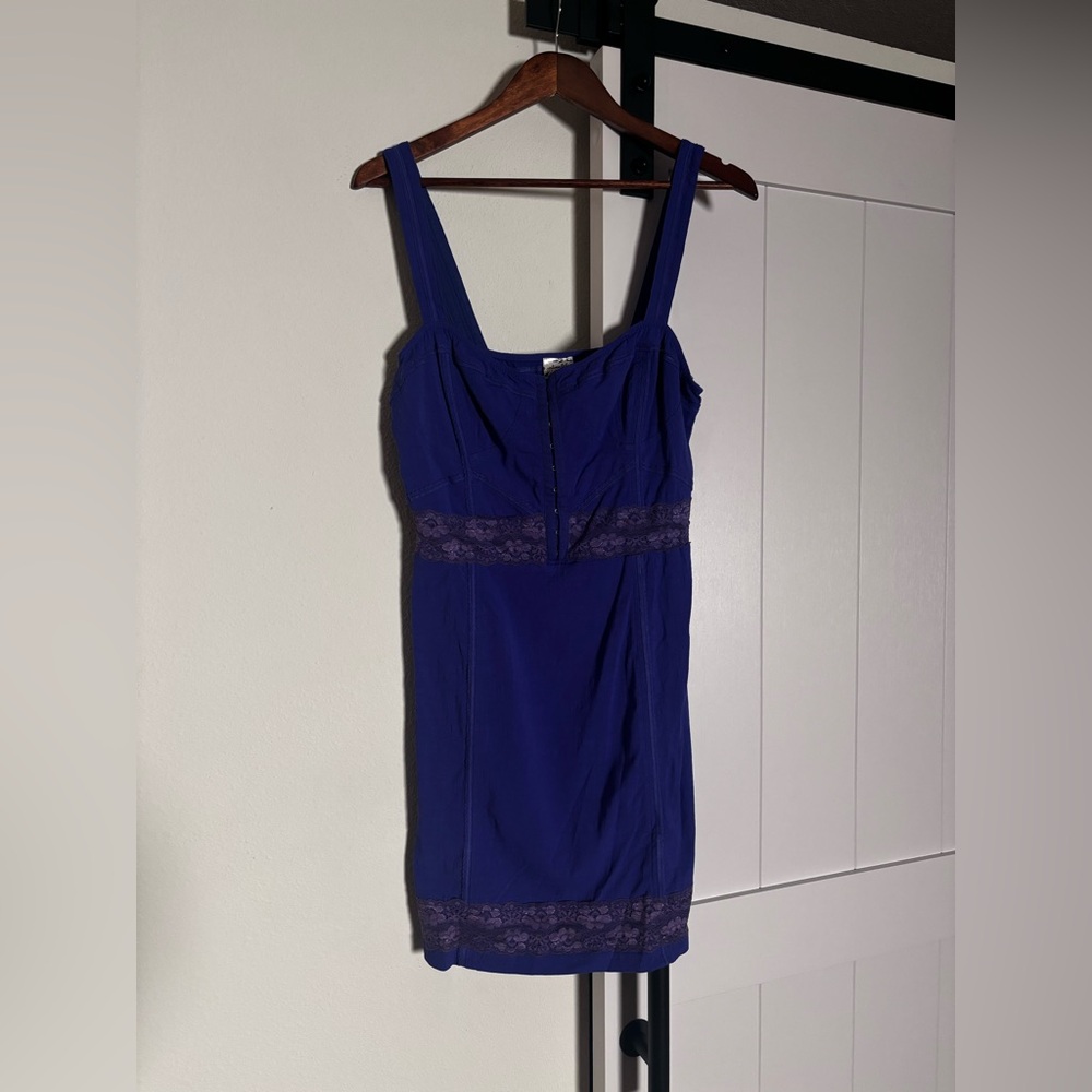 Women's Intimately Free People Blue Lace Trim Slip Dress